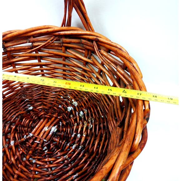 Large Rustic Woven Rattan Handled Basket Twisted Handle 19" Heavy Duty Farmhouse - Picture 4 of 9